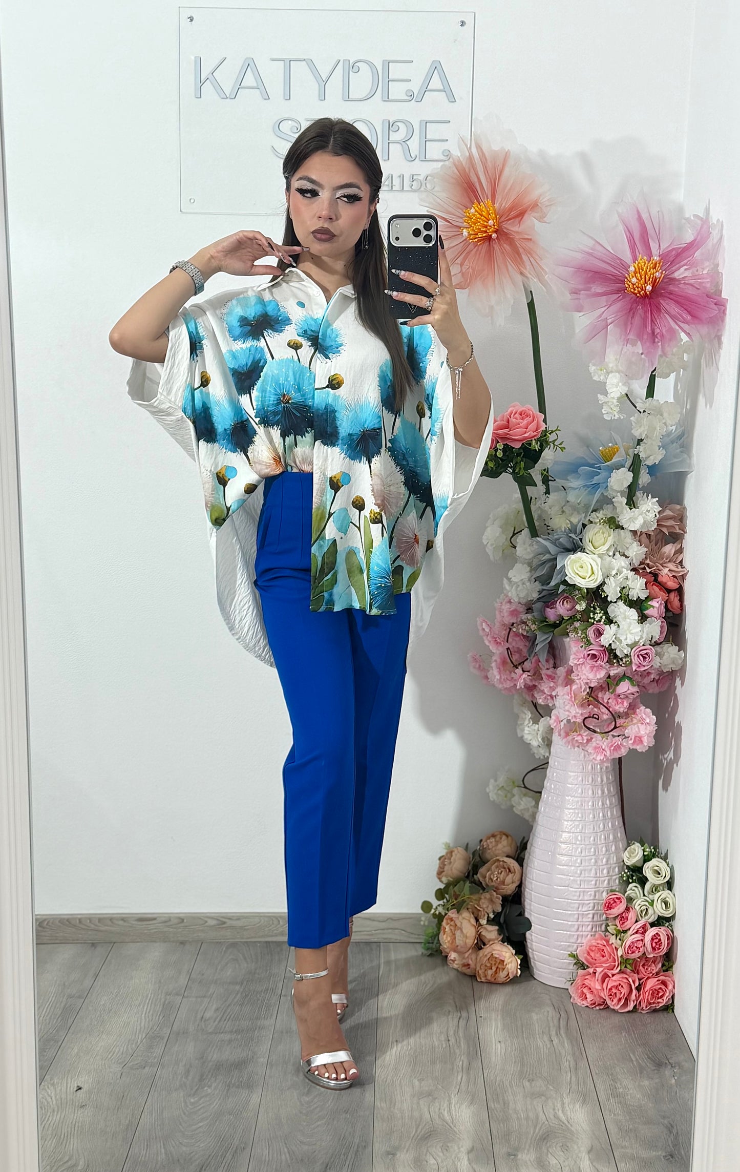 Cămașă din în cu imprimeu babyblue ELIZA