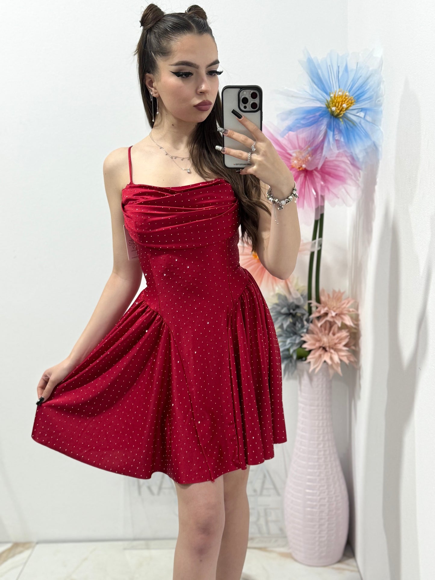 Rochie elegantă cu cristale roșie Ginny