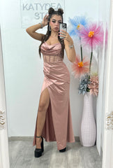 Rochie elegantă cu cristale ștanțate roz pudră Alice