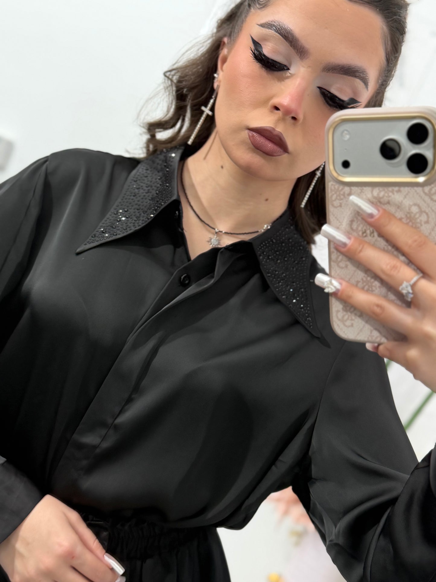 Cămașă satinata cu guler accesorizat PAULA