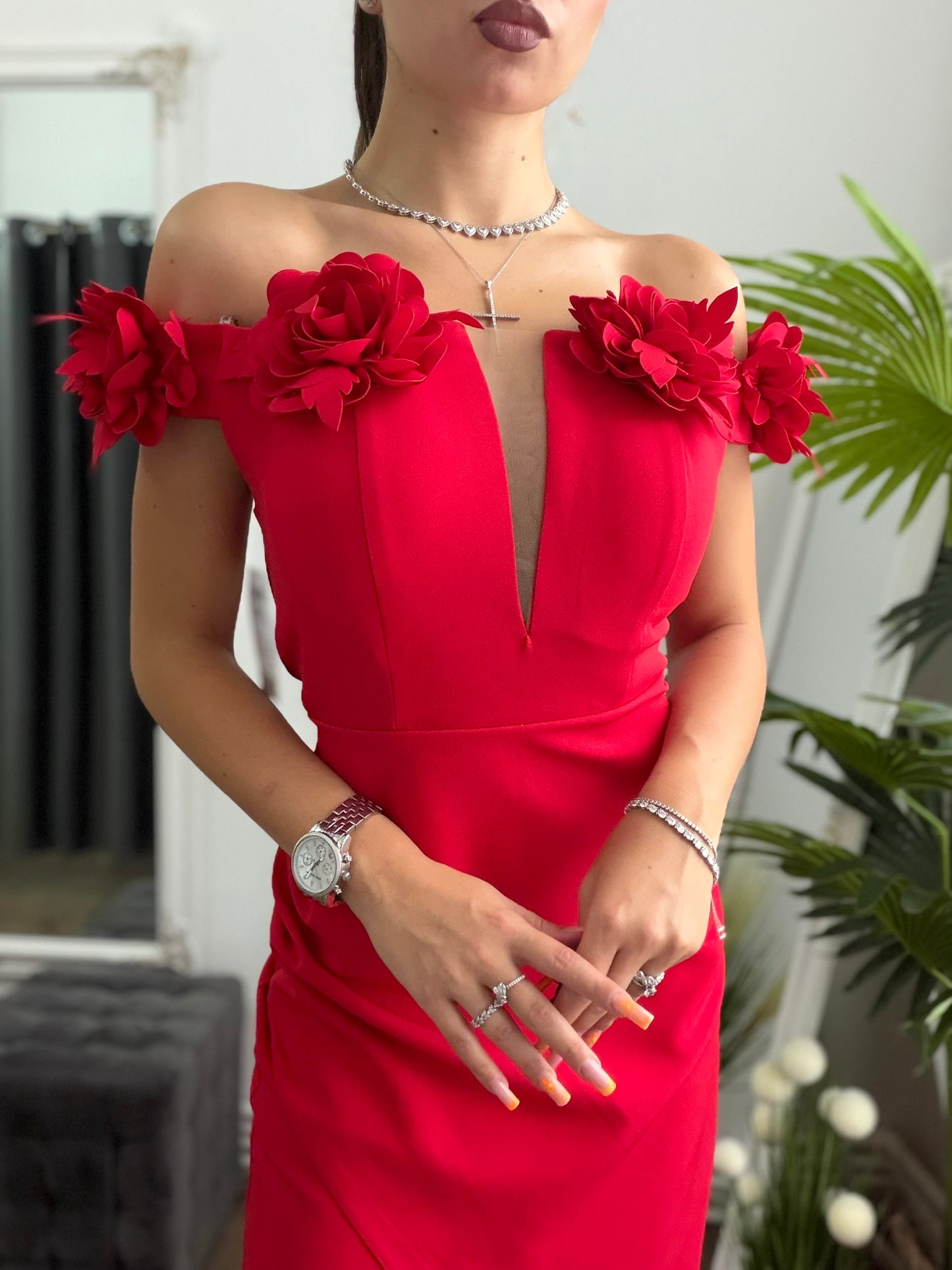 Rochie midi roșie MARIA