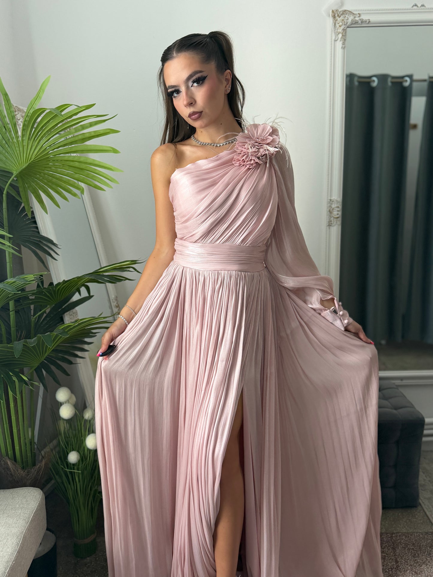 Rochie elegantă roz pudră VICTORIA