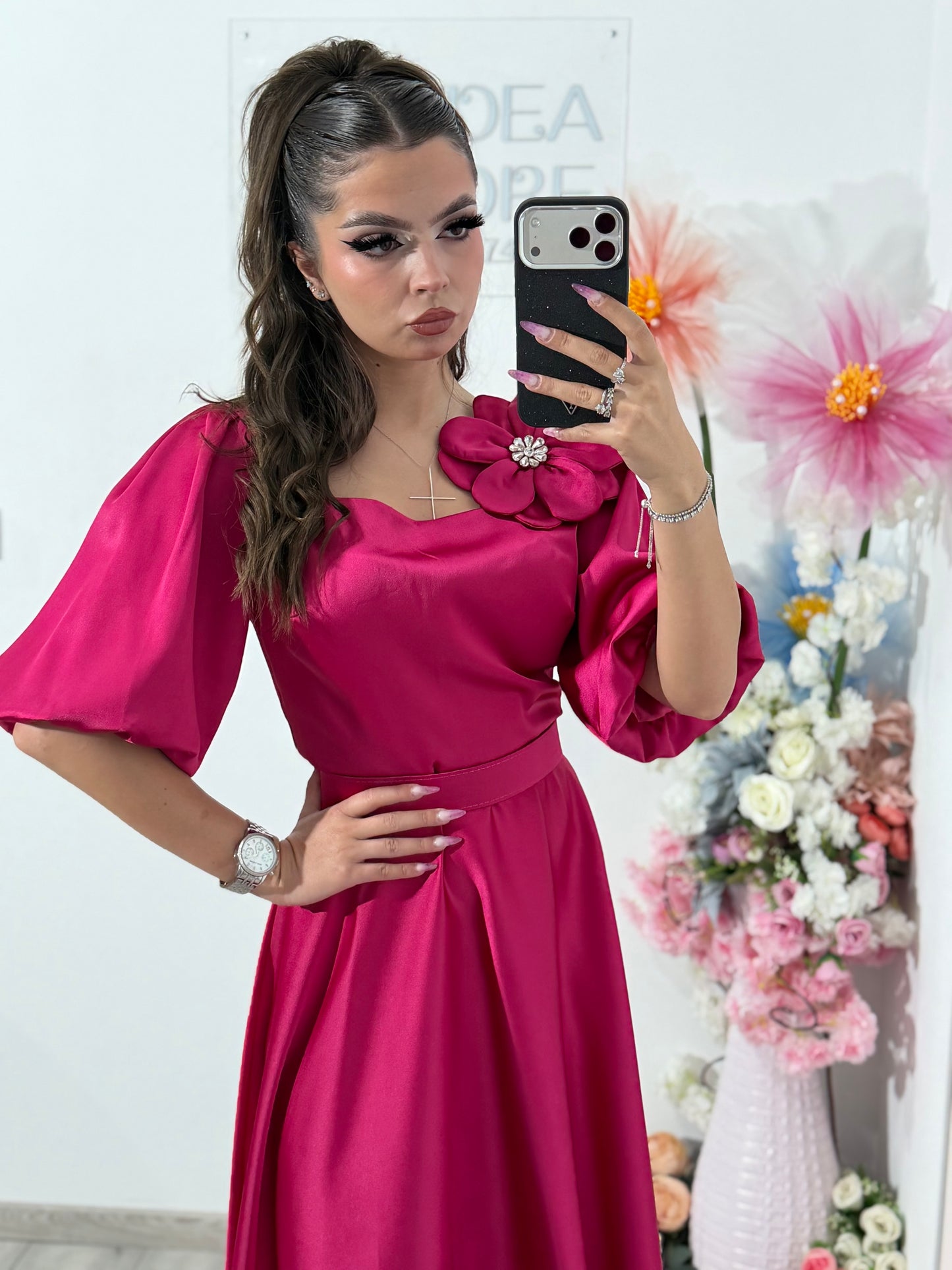 Rochie elegantă fucsia FLOWER