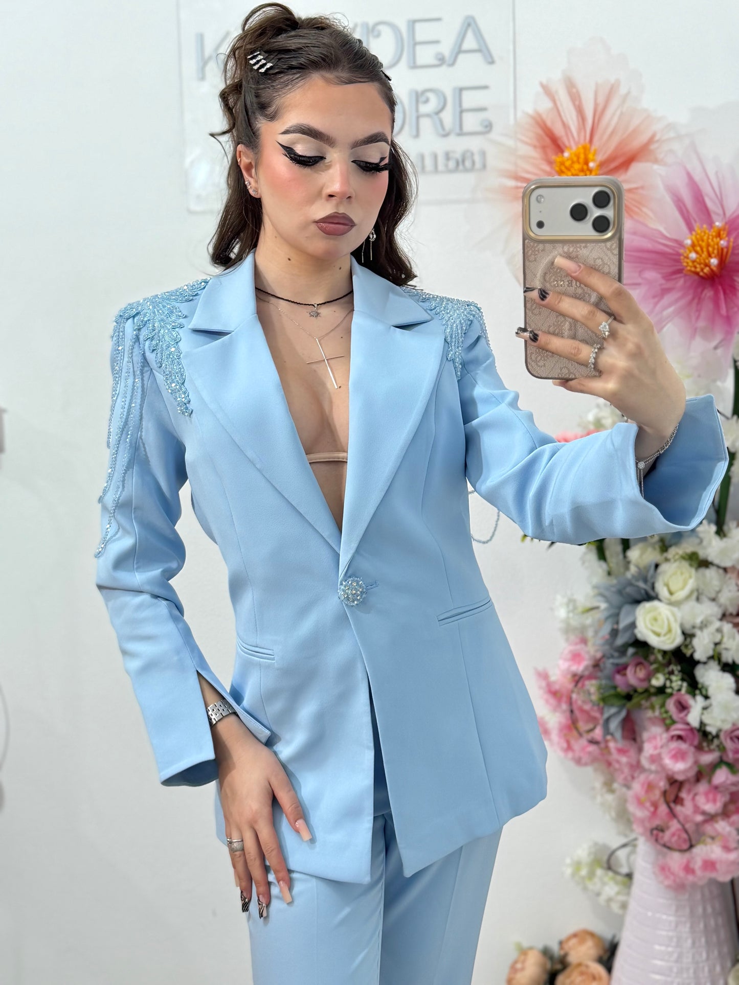 Compleu elegant cu detalii luxuriante albastru deschis MAYA