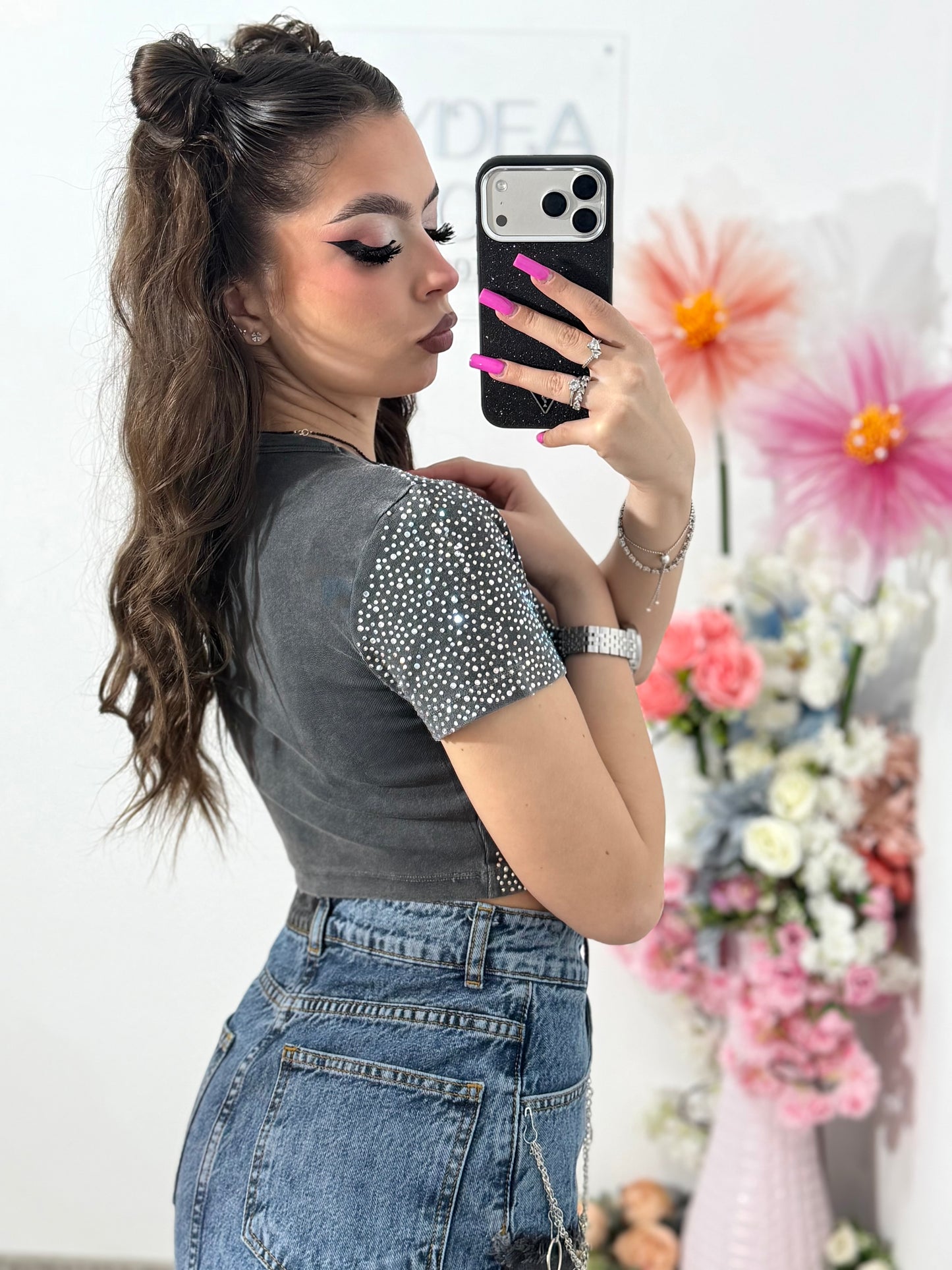 Tricou crop cu cristale ALIS