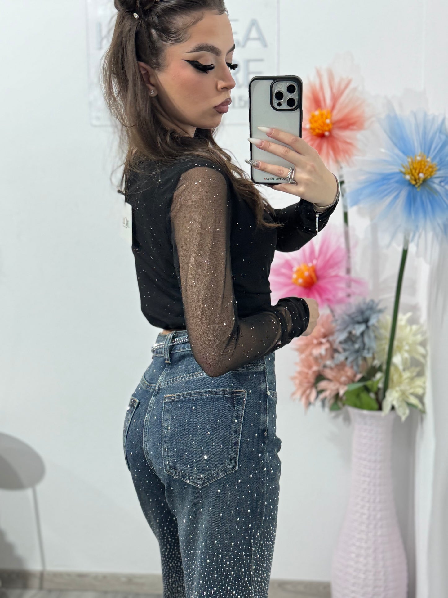 Jeans WideLeg cu cristale ștanțate XONIA