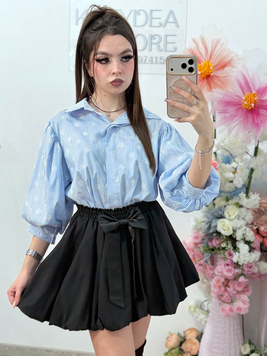 Cămașă delicată cu dungi și cristale ștanțate DELIA