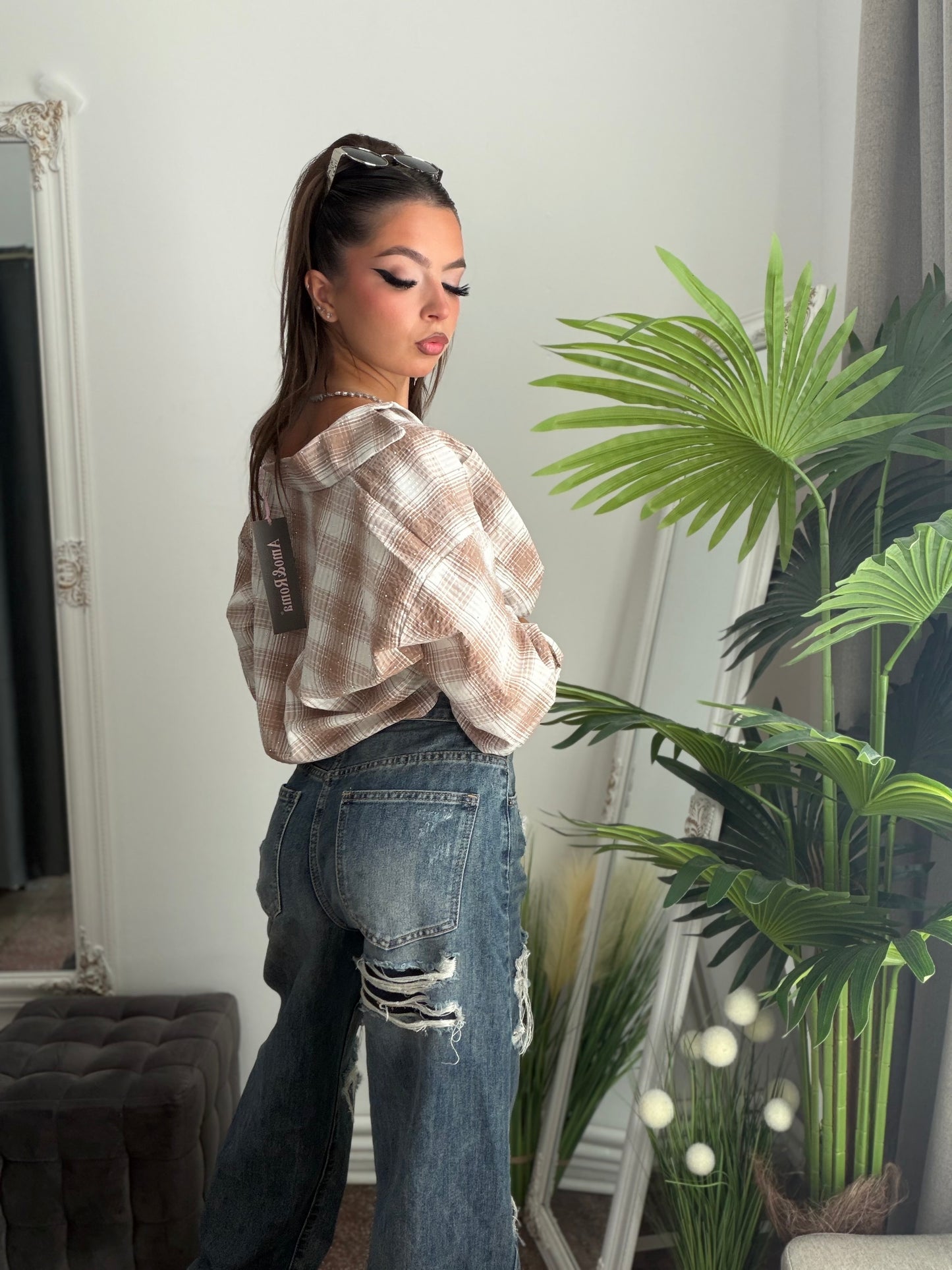 Cămașă crop bej MALLA