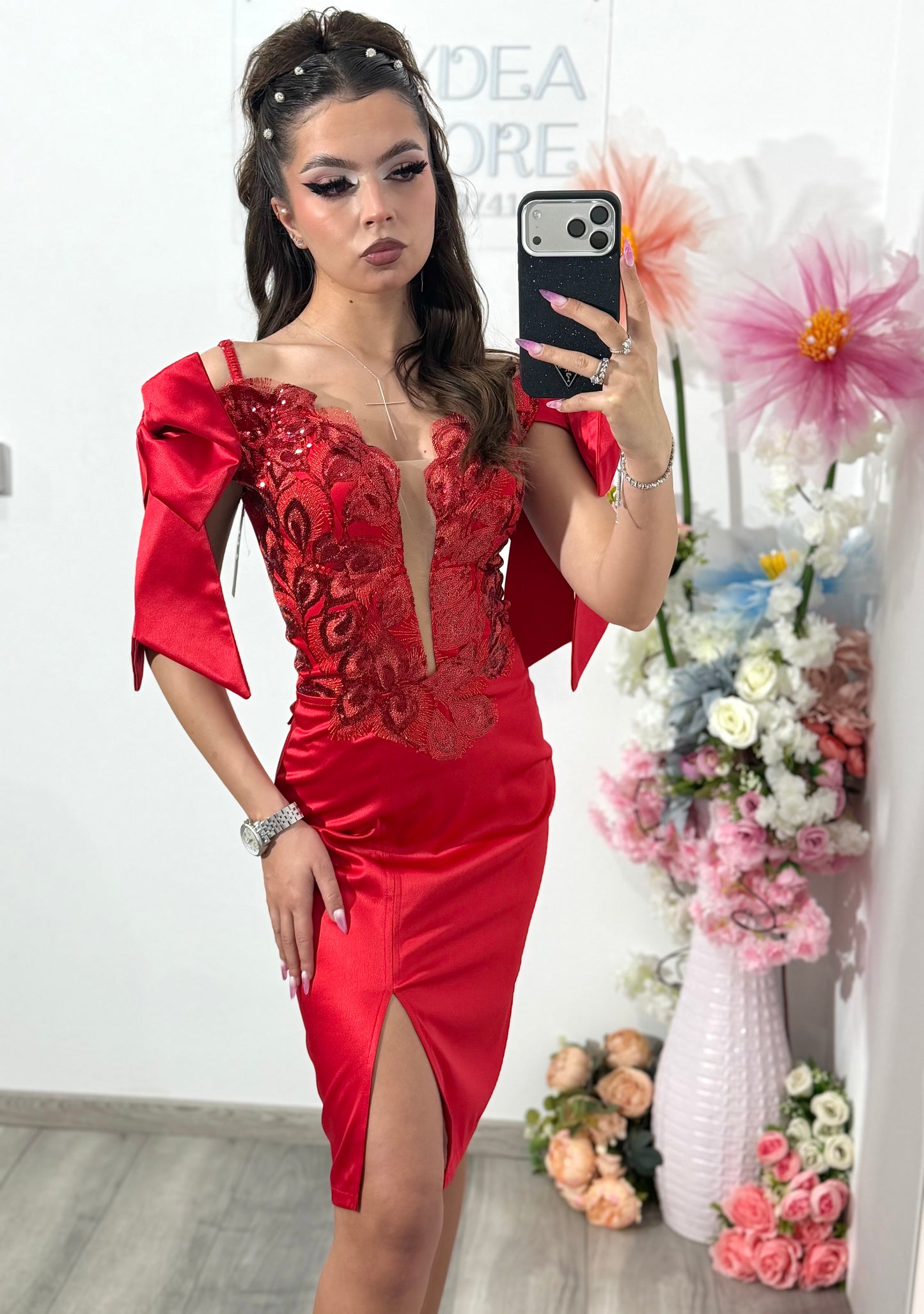 Rochie din tafta roșie PRINCESS
