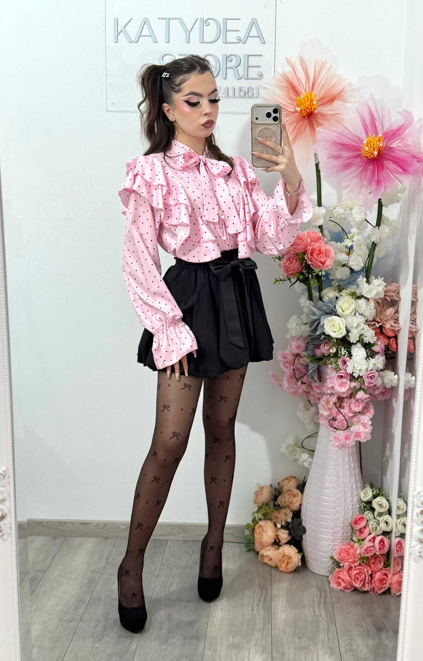 Cămașă elegantă cu buline și volanase MARIA