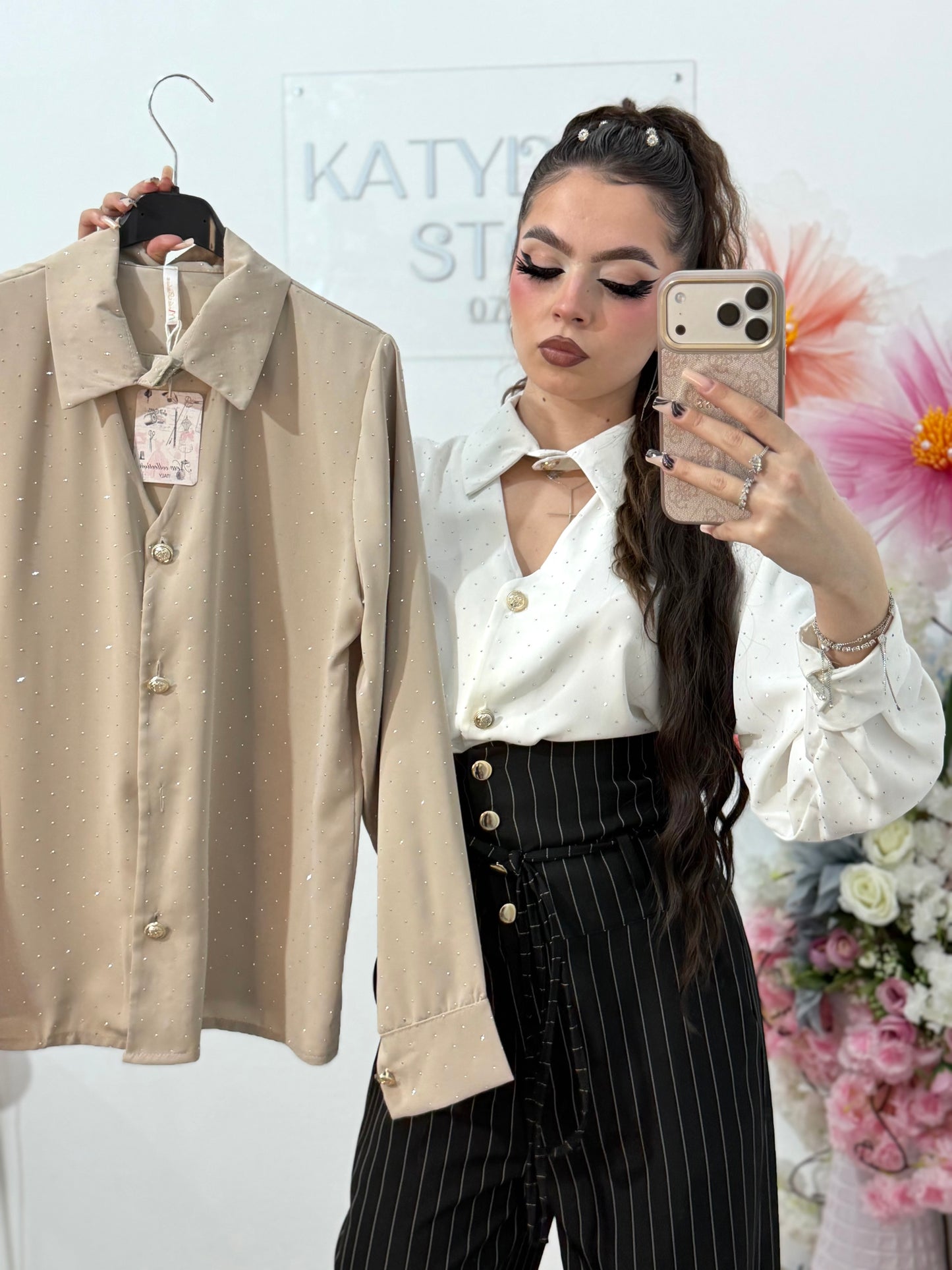 Cămașă elegantă cu cristale ștanțate MARIA