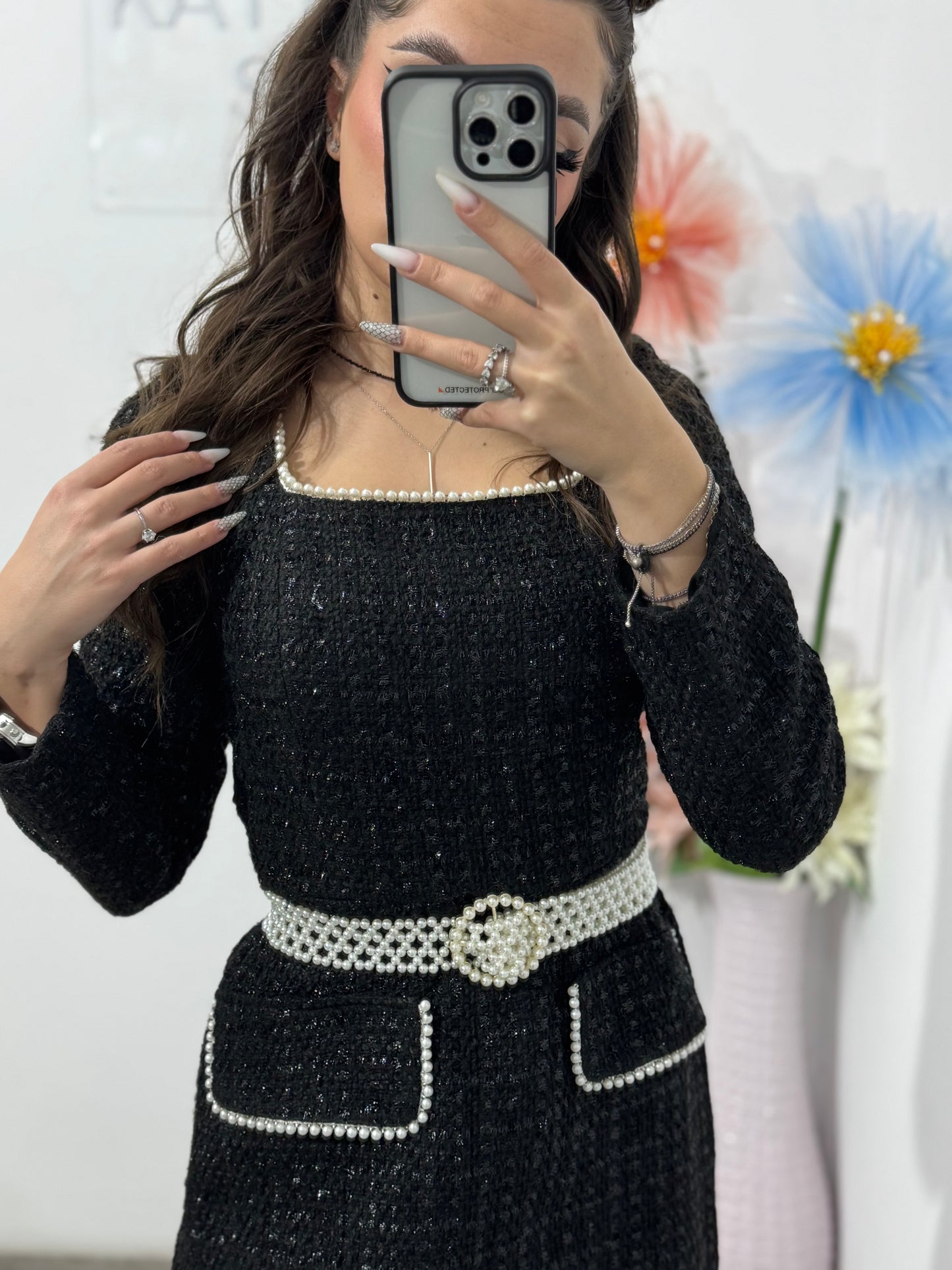 Rochie din tweed neagră ELLA