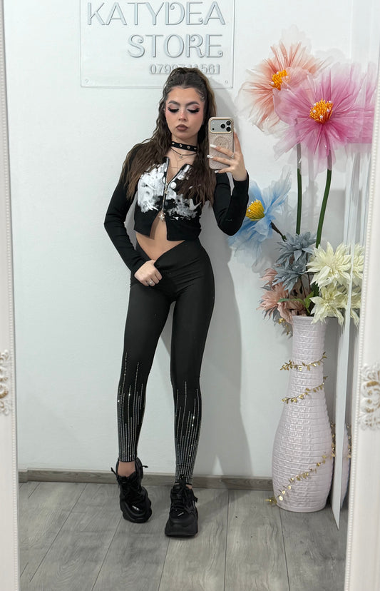 Colanti modelatori negri cu cristale ștanțate