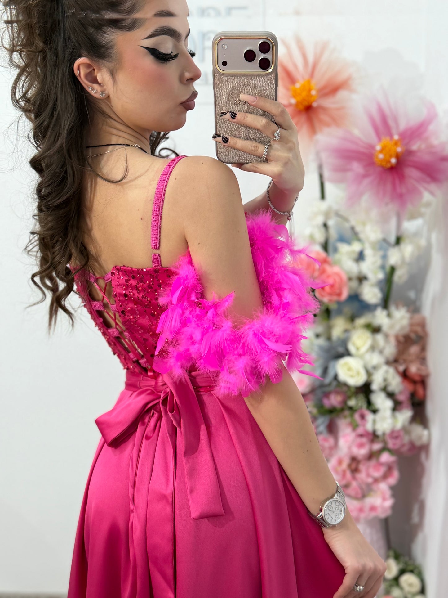 Rochie lungă cu paiete Pinko fucsia