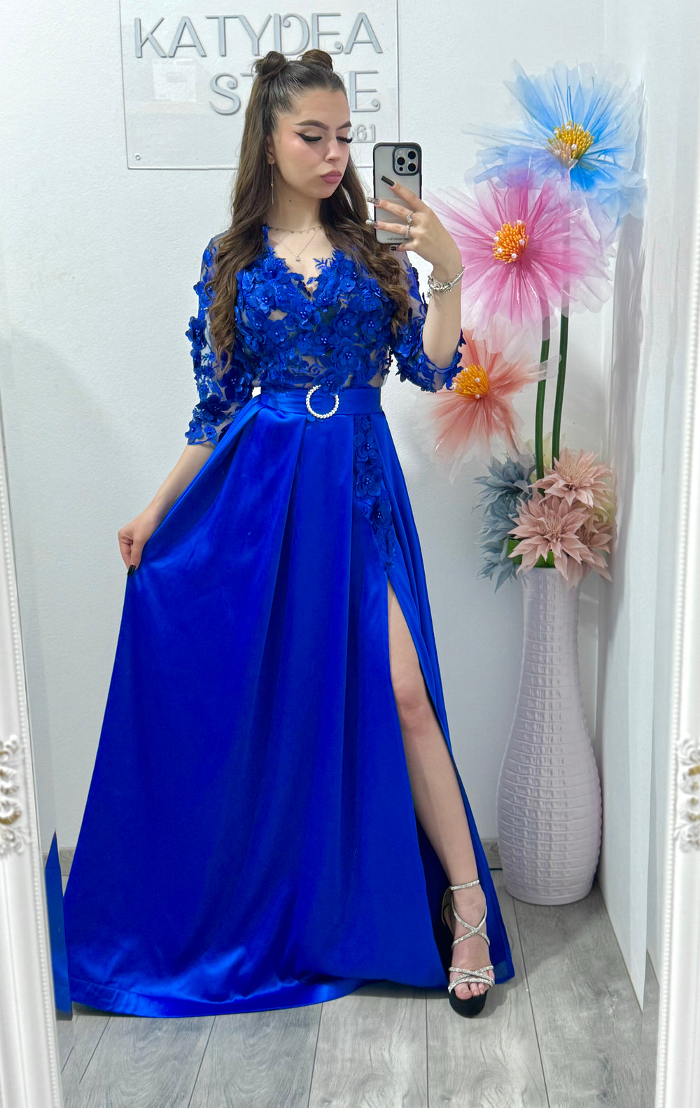 Rochie lungă din tafta albastru electric Lolita