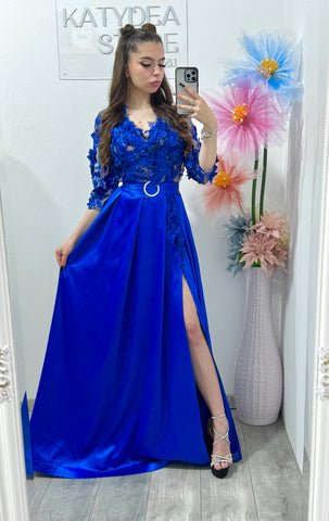 Rochie lungă din tafta albastru electric Lolita