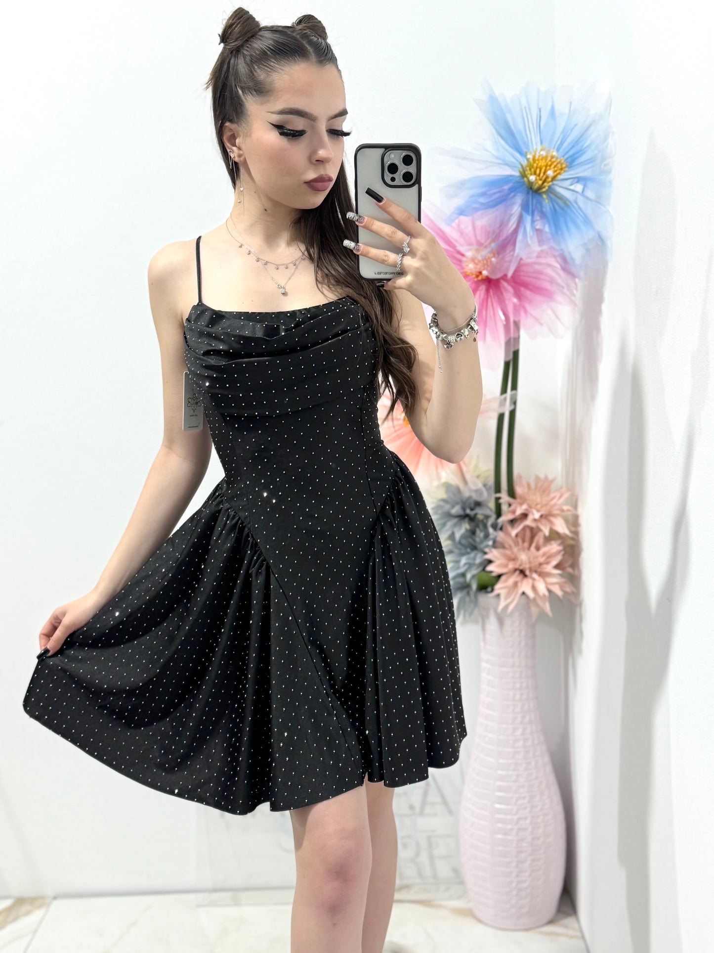 Rochie elegantă cu cristale neagră Ginny
