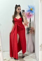 Rochie Monique cu cristale ștanțate roșie