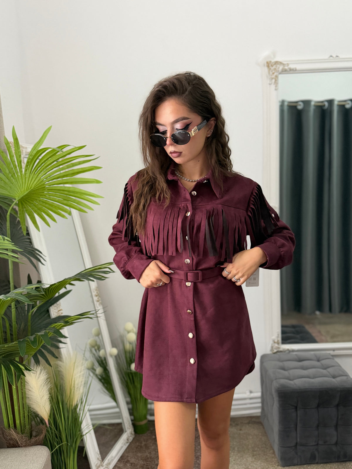 Rochie din piele întoarsă grena