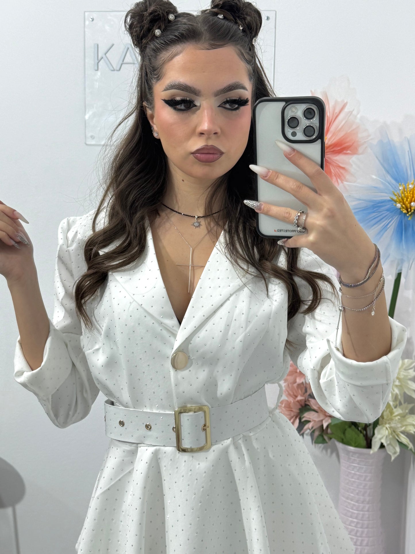 Salopetă albă cu cristale ștanțate MELANIA