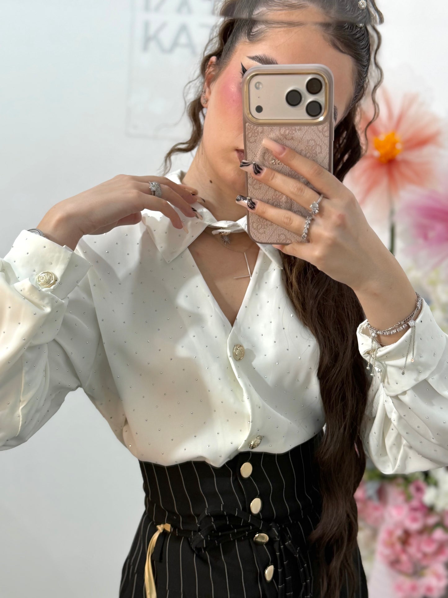 Cămașă elegantă cu cristale ștanțate MARIA