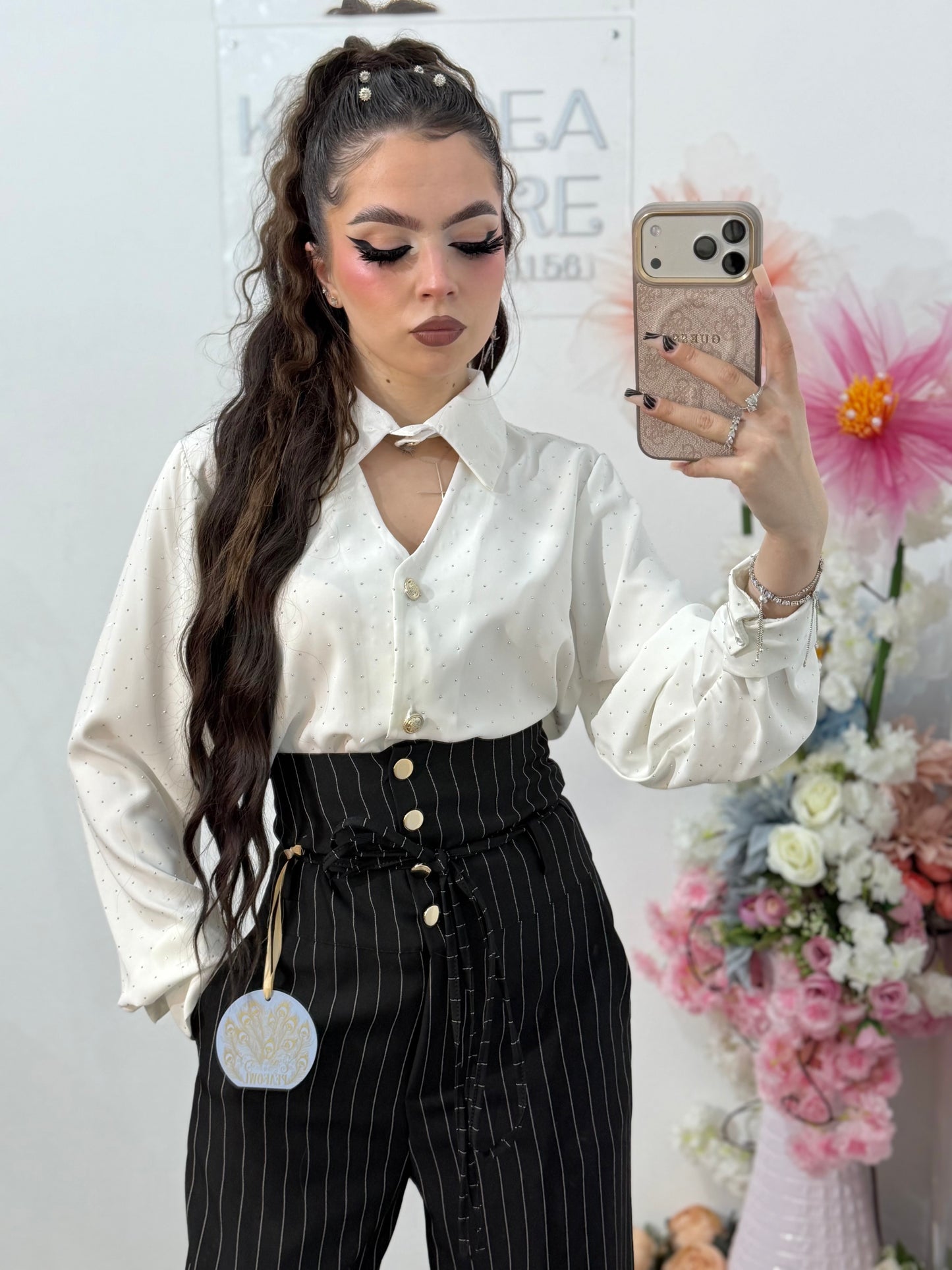 Cămașă elegantă cu cristale ștanțate MARIA