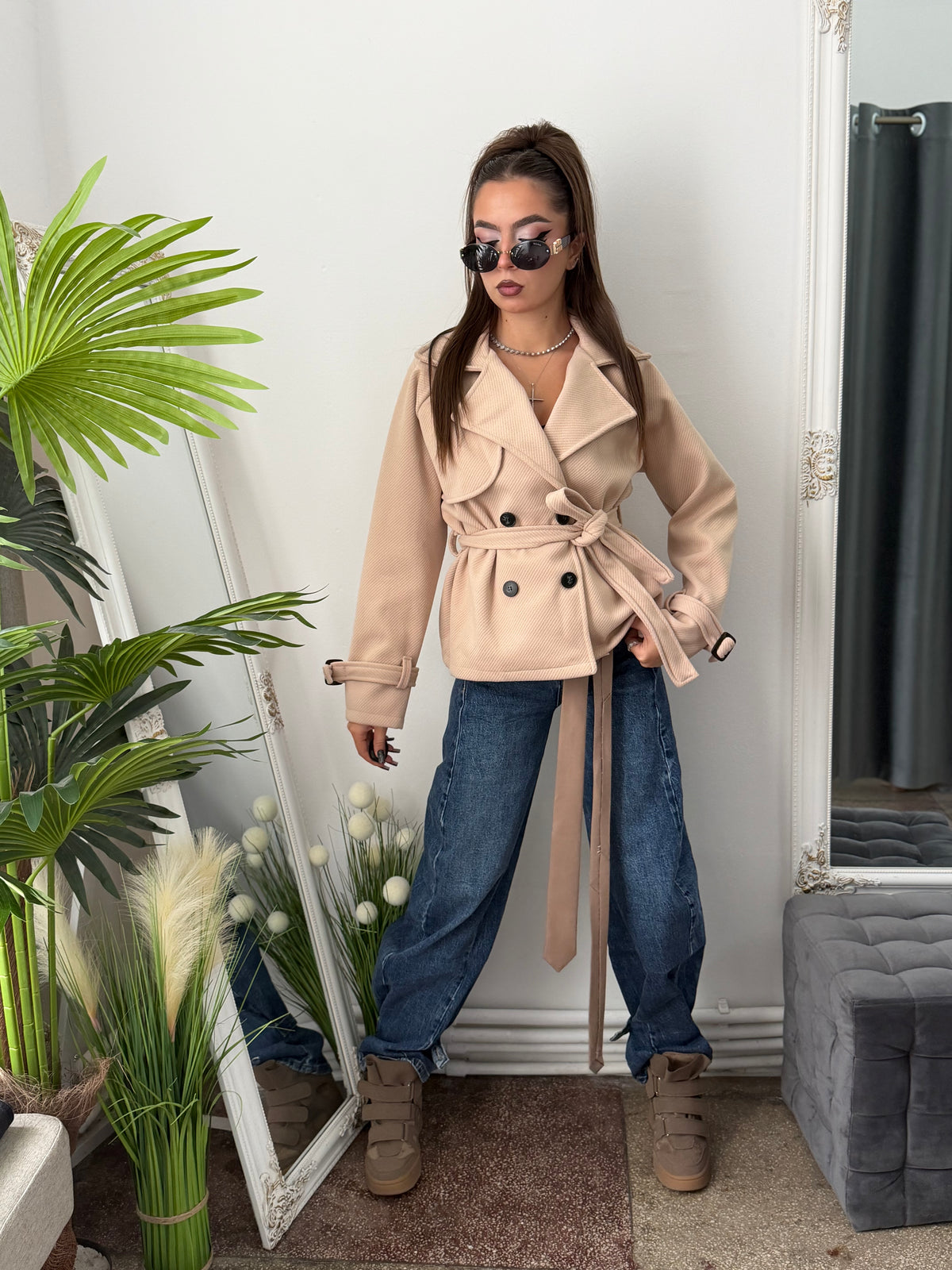 Palton scurt beige ANNE