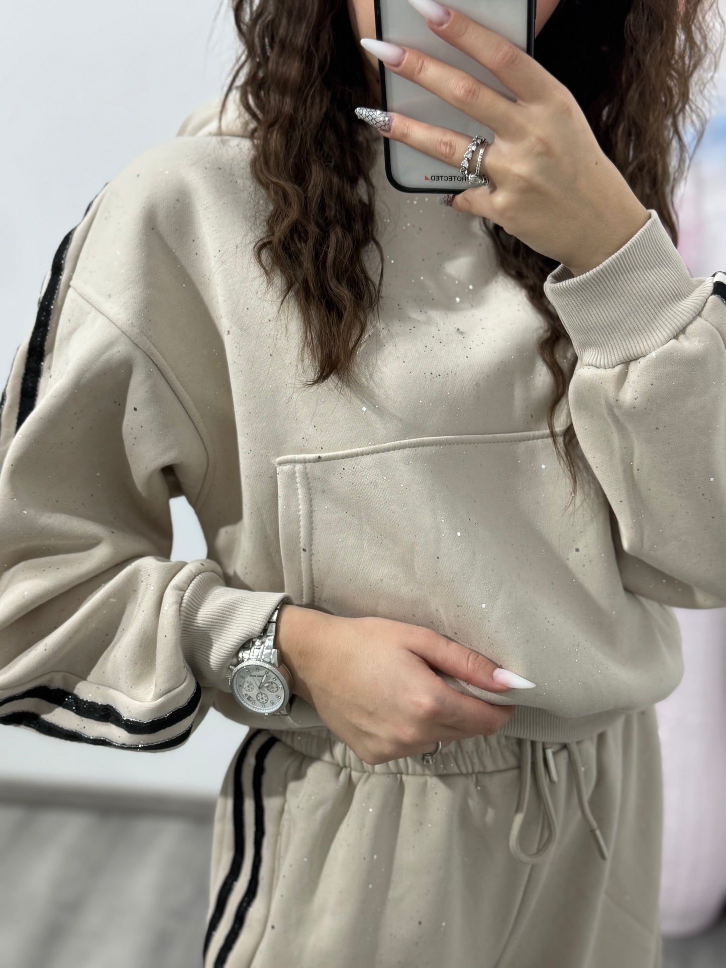 Compleu cu particule de sclipici beige GALAXY