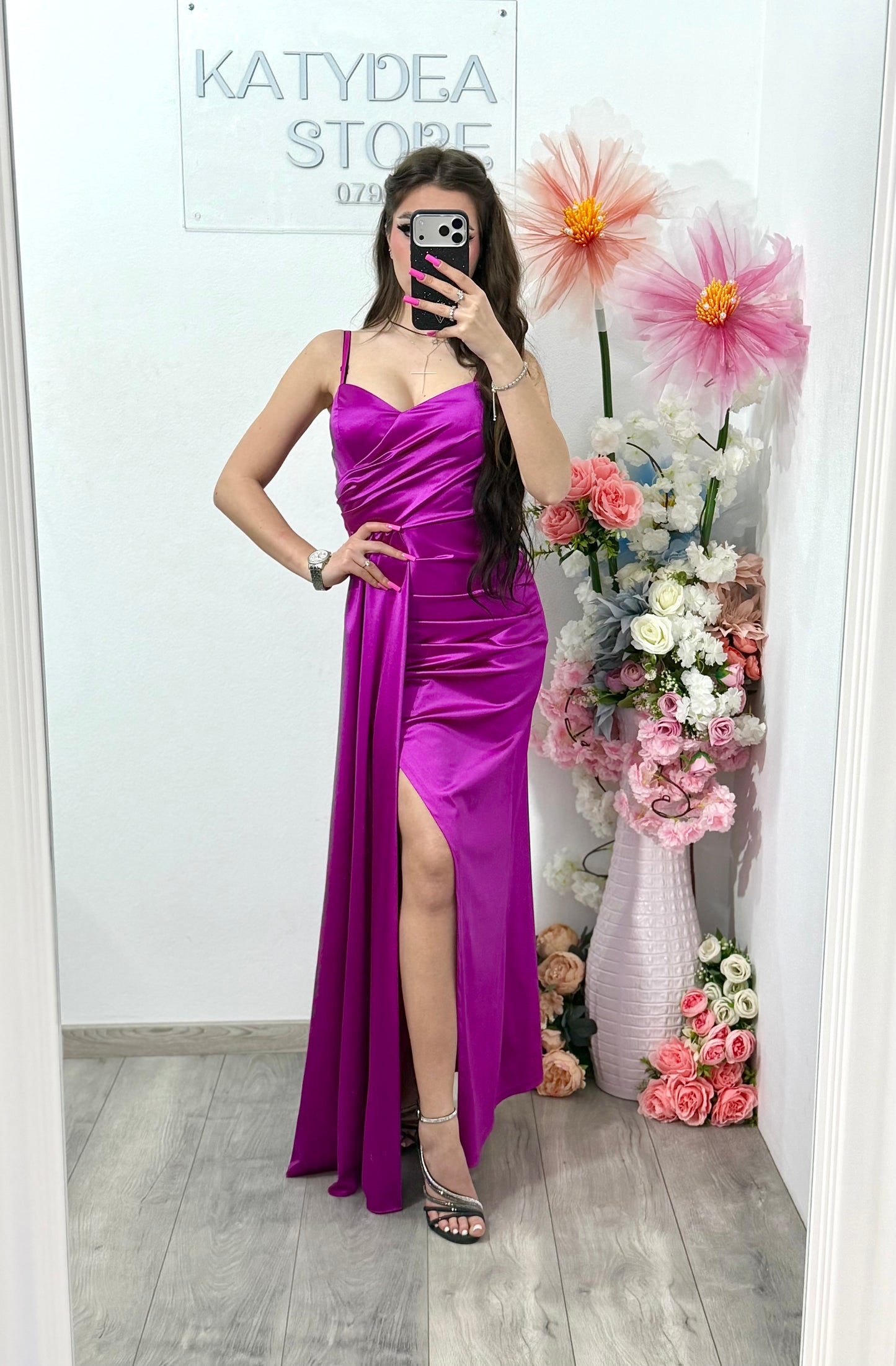 Rochie lunga eleganta fucsia Monique