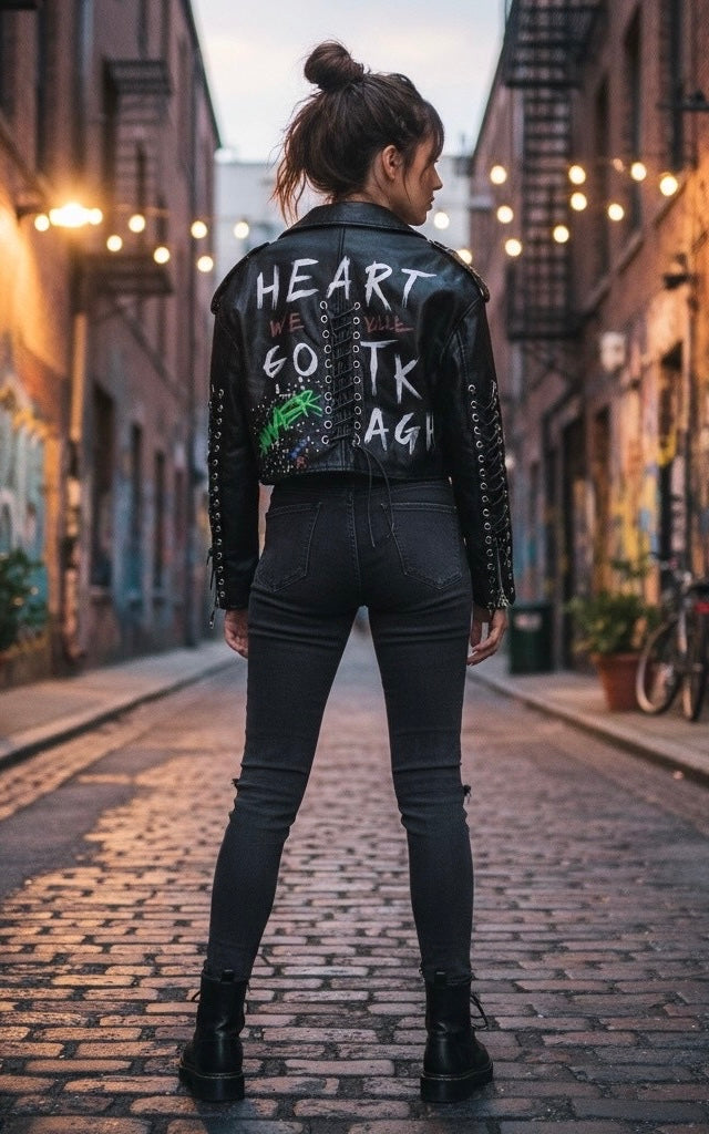 Geacă scurtă biker din imitație de piele neagră GRAFITTI