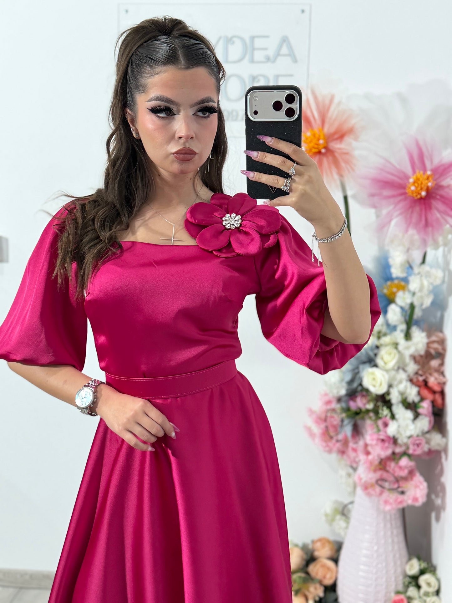 Rochie elegantă fucsia FLOWER