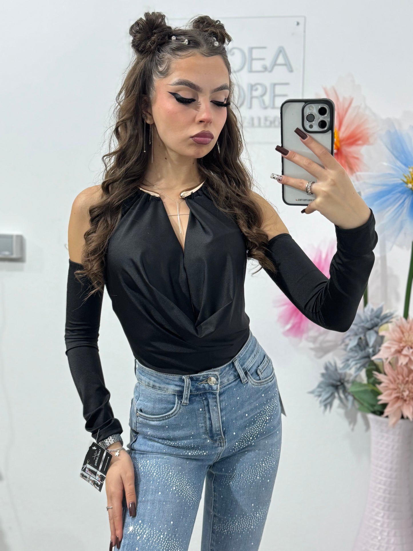 Jeans skinny cu cristale ștanțate albaștri Elsa