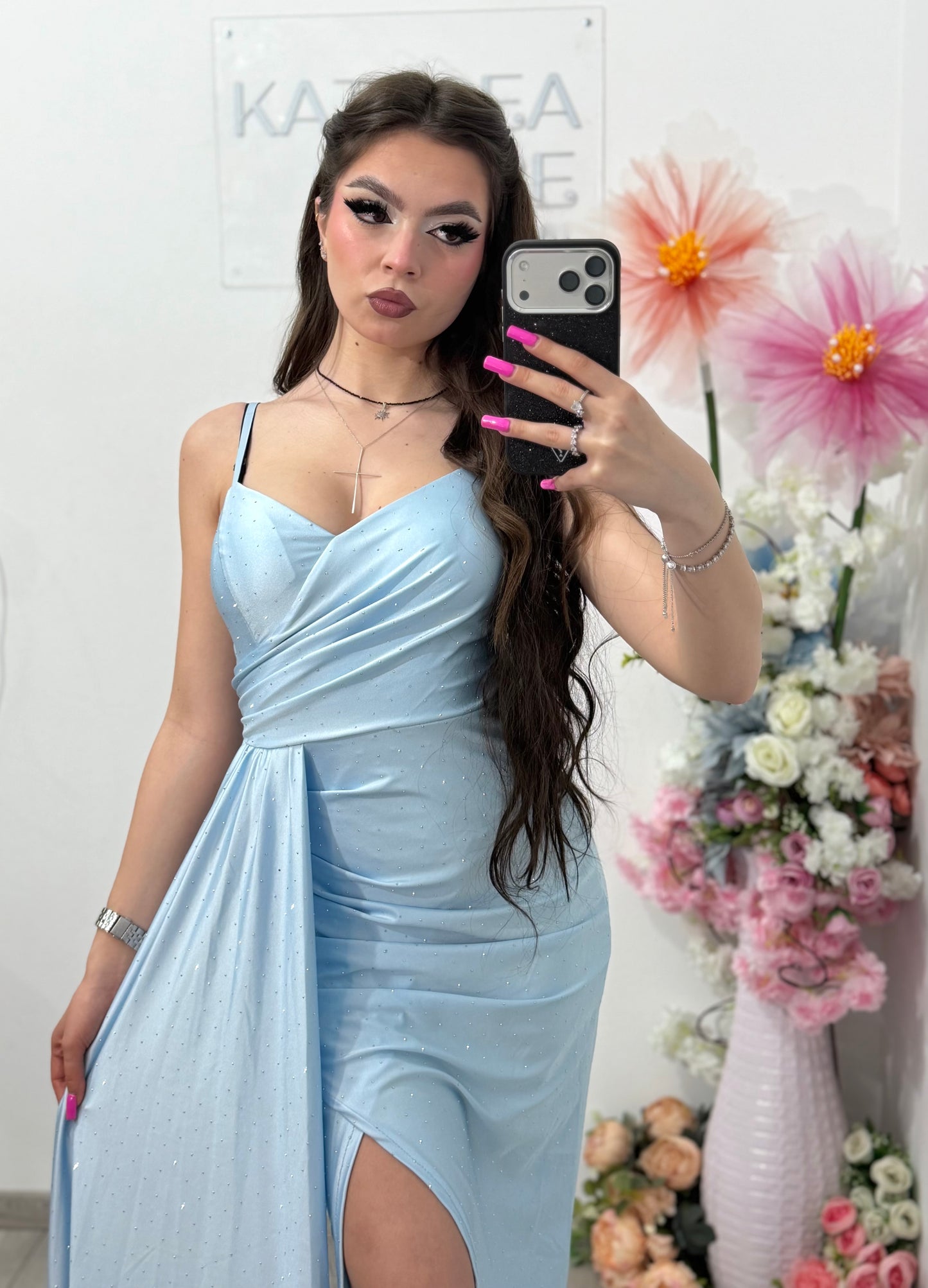 Rochie Monique cu cristale ștanțate babyblue