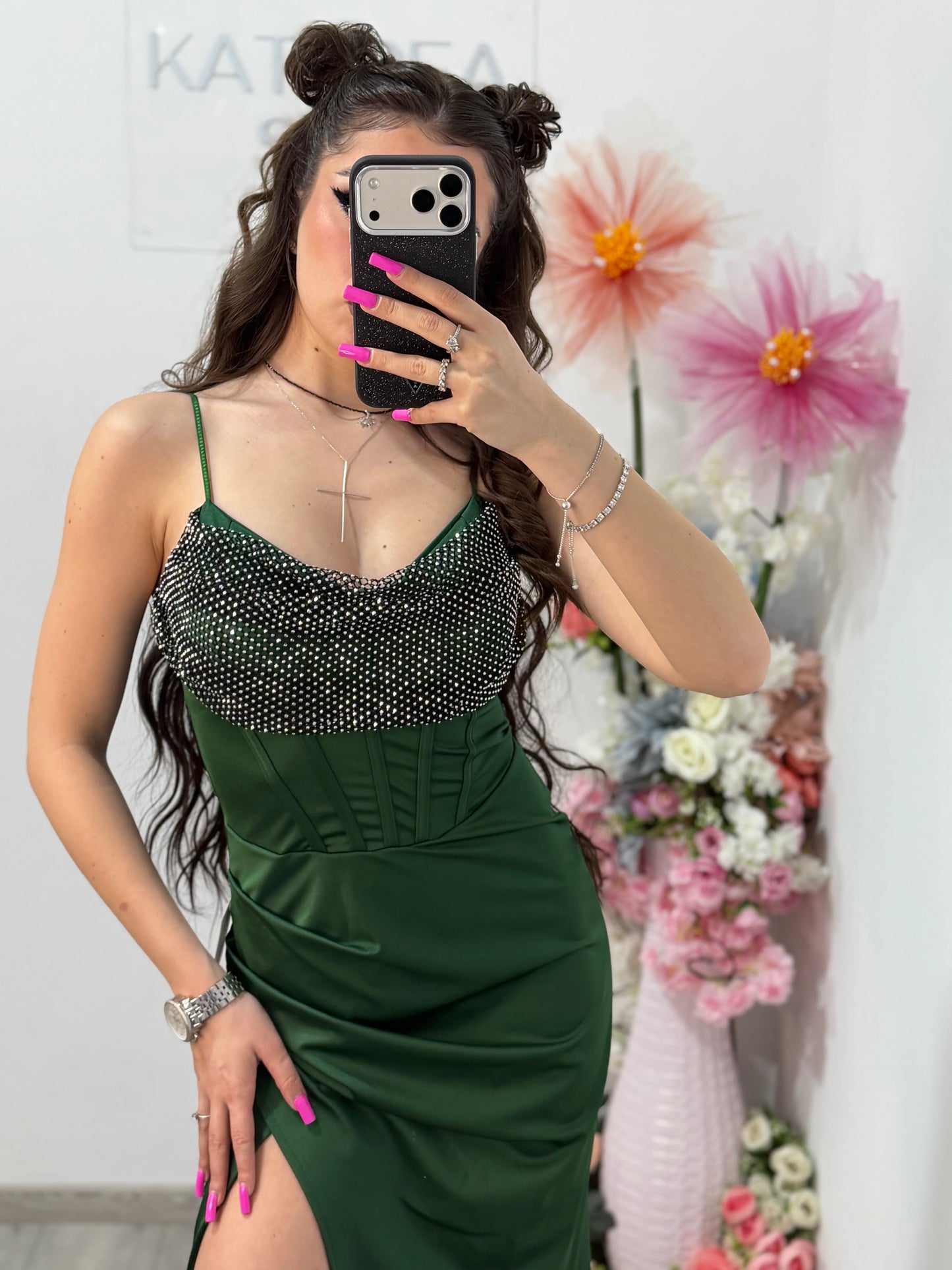 Rochie elegantă cu cristale verde  Katherine