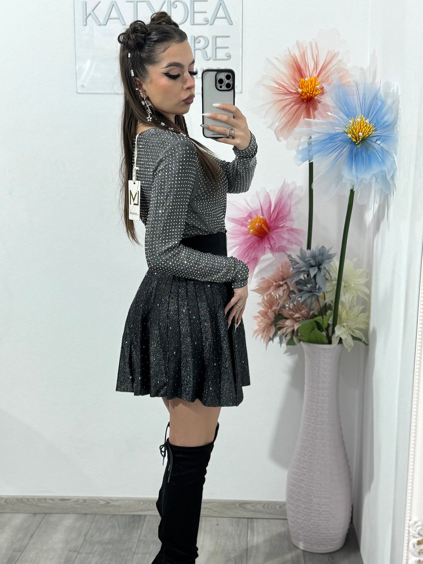 Fustă plisată din tricot cu cristale ANA