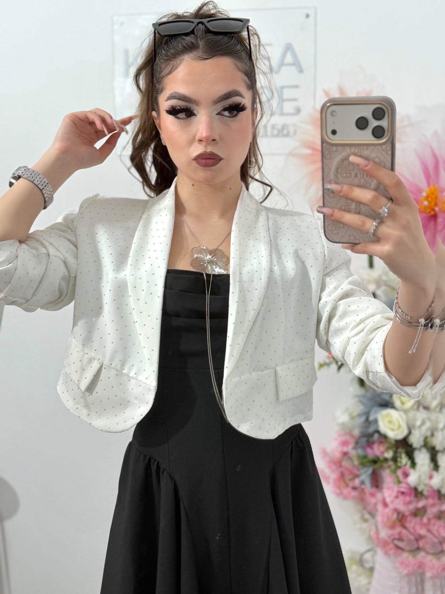 Sacou elegant cu cristale alba Karina