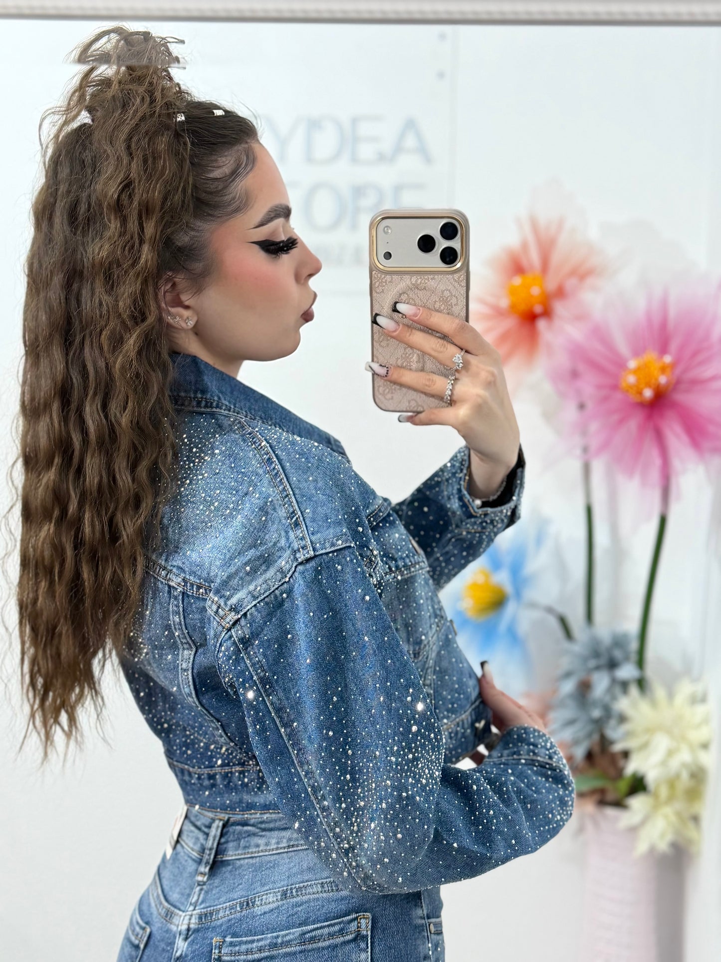 Geacă din denim cu cristale ștanțate blue MARIA