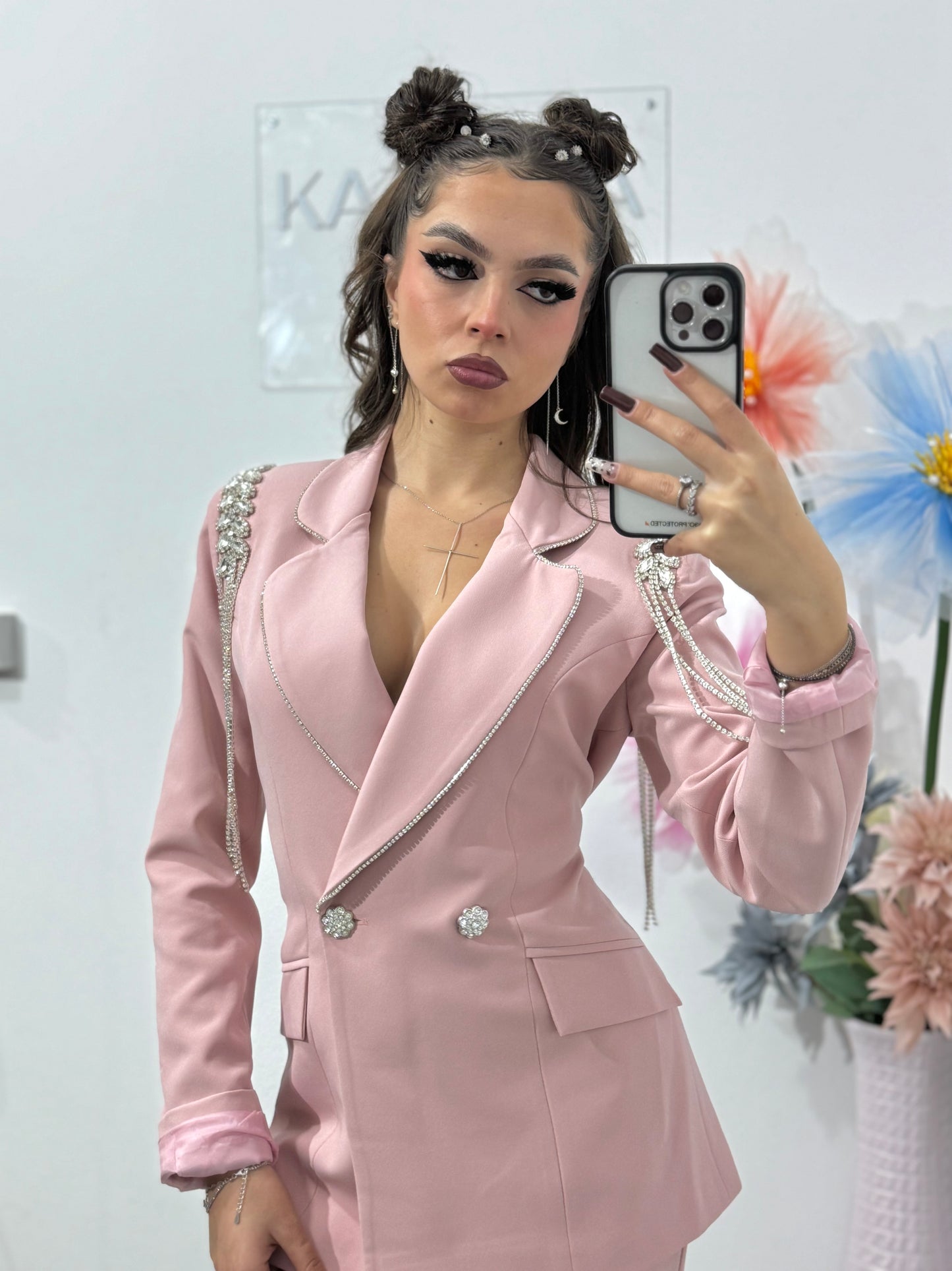 Compleu elegant cu epoleți roz ANDREEA