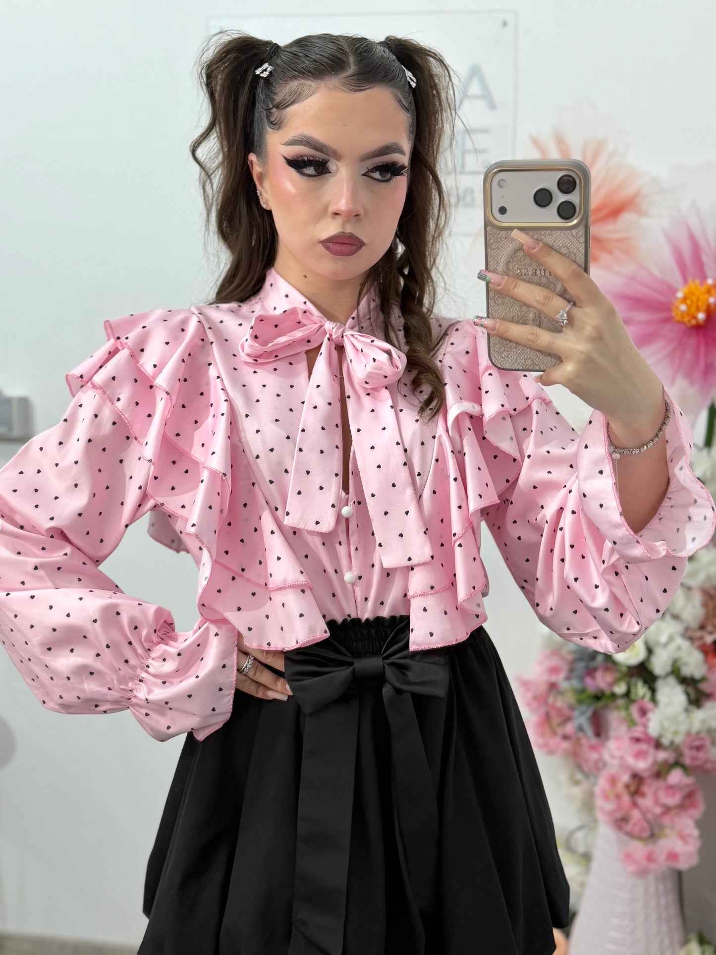 Cămașă elegantă cu buline și volanase MARIA