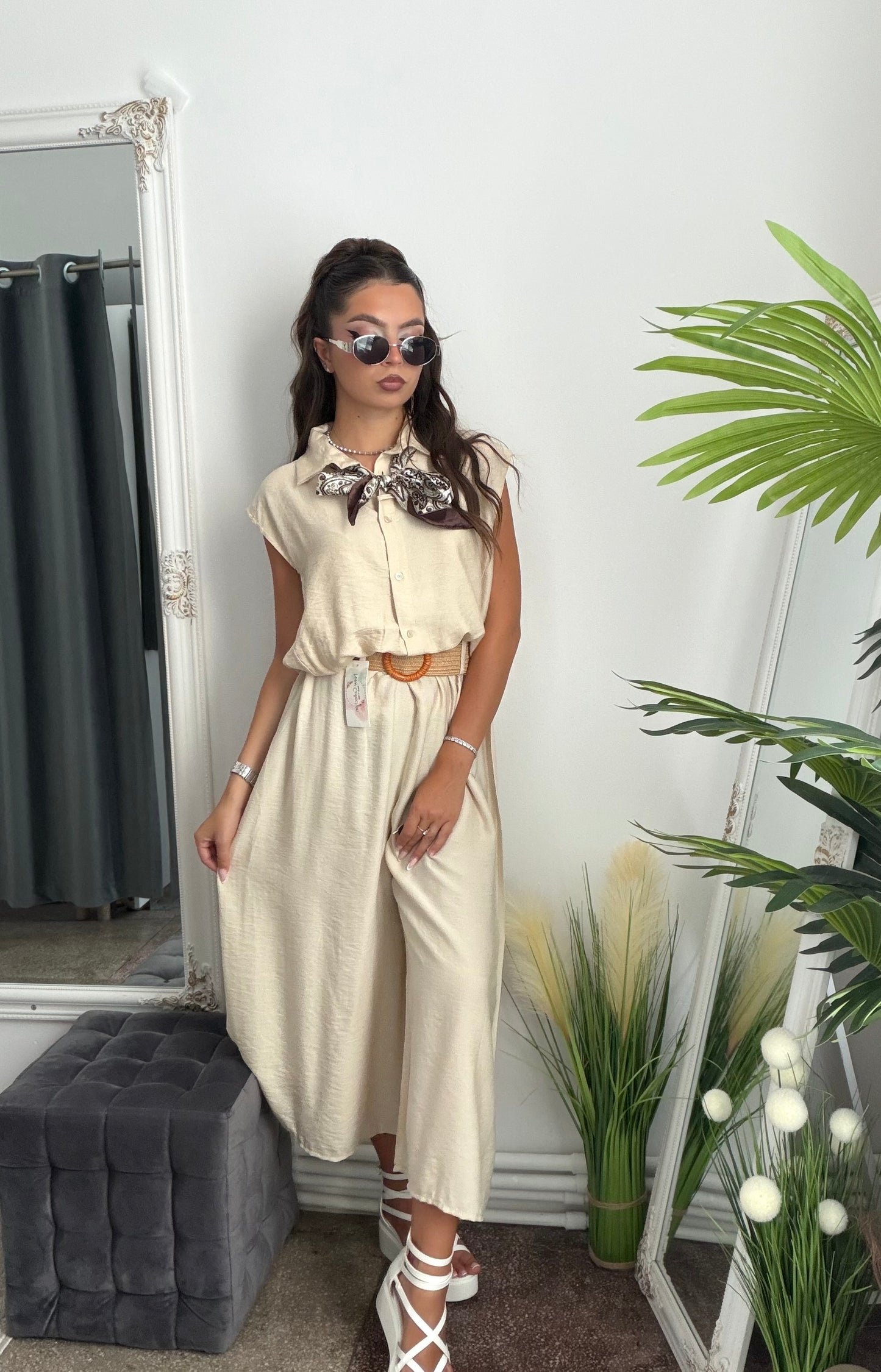 Pantaloni de vară 3/4 bej JULIA