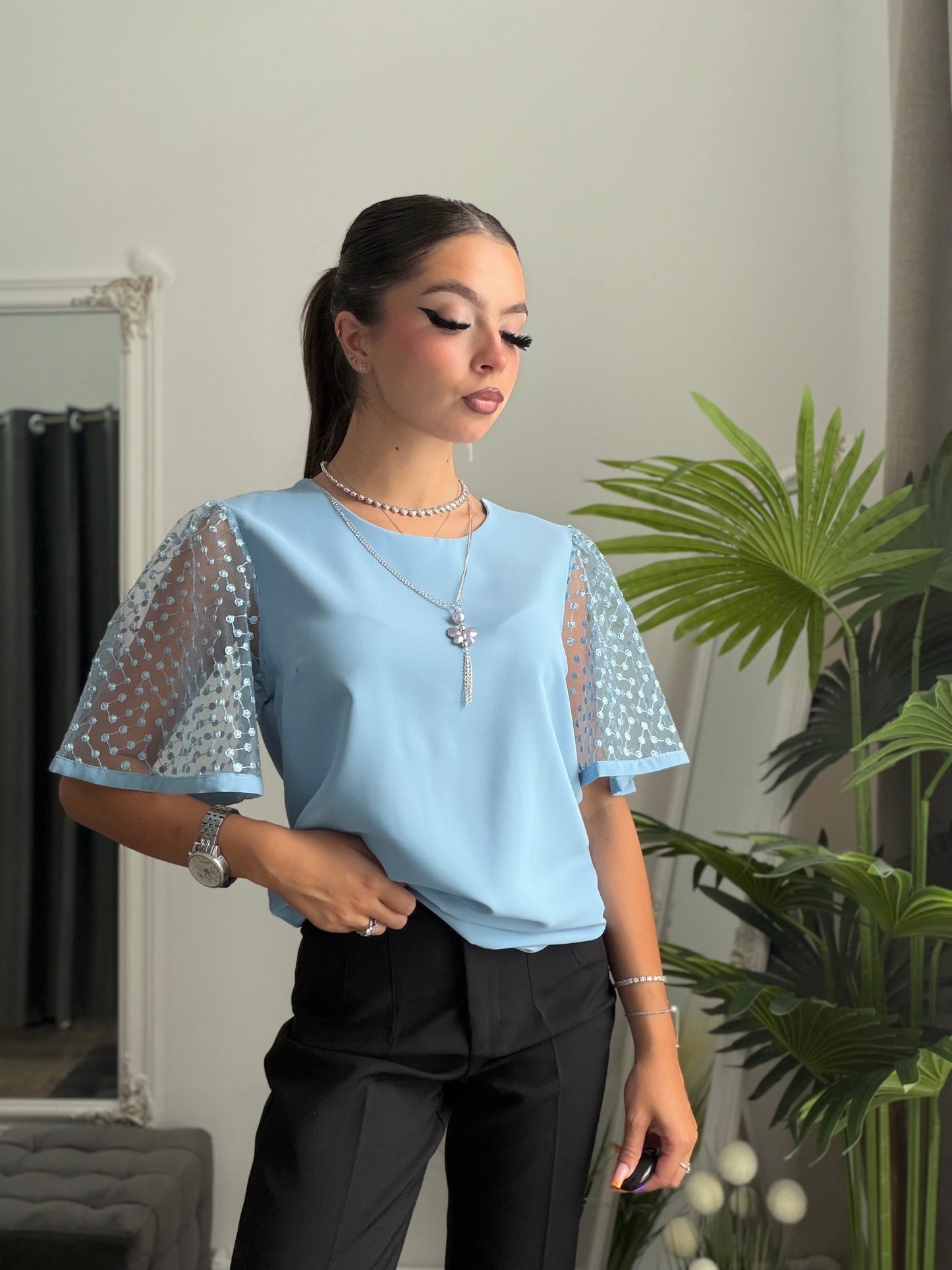 Cămașă elegantă blue ANASOFIA
