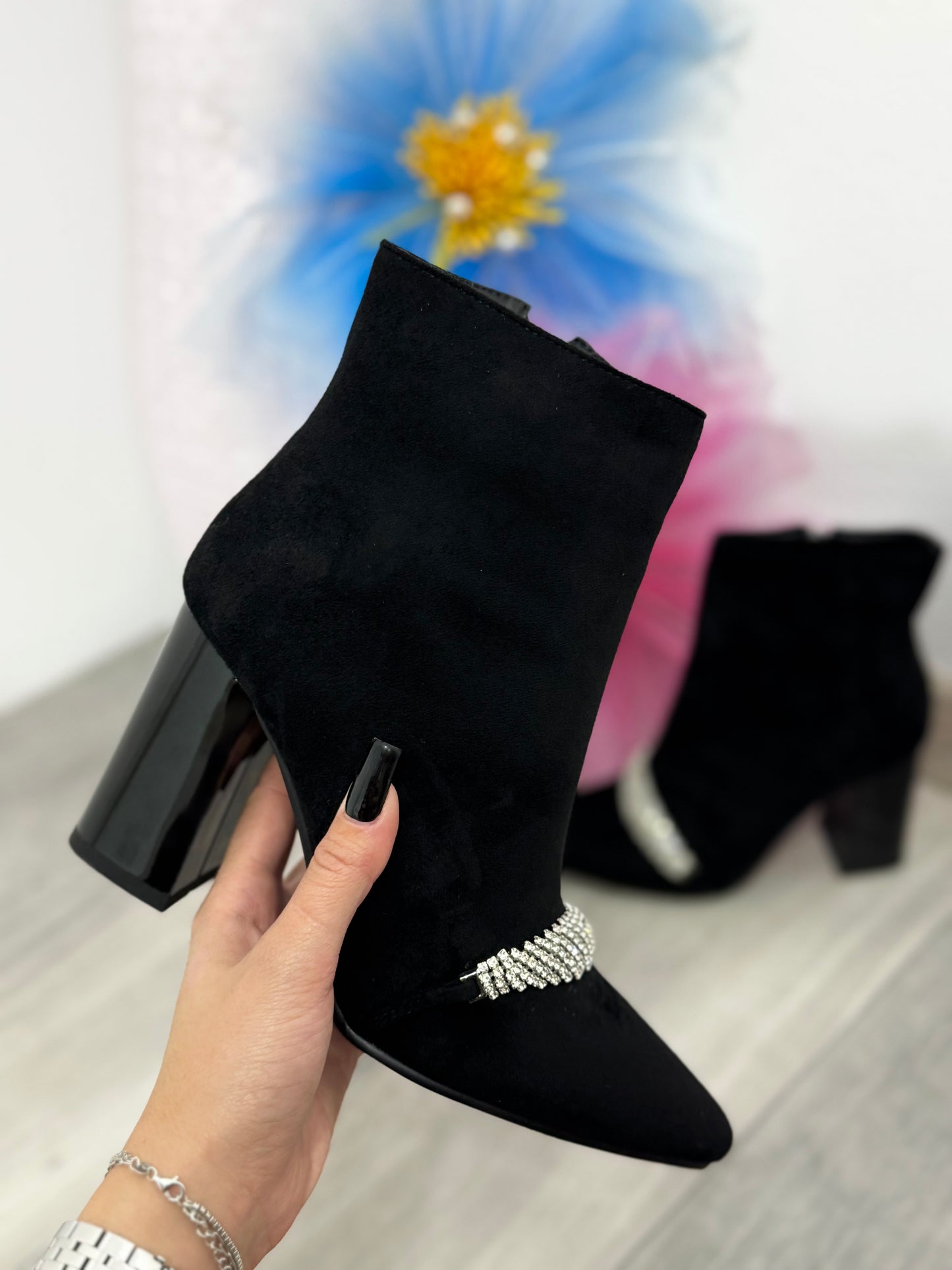 Botine din piele întoarsă Sparkle