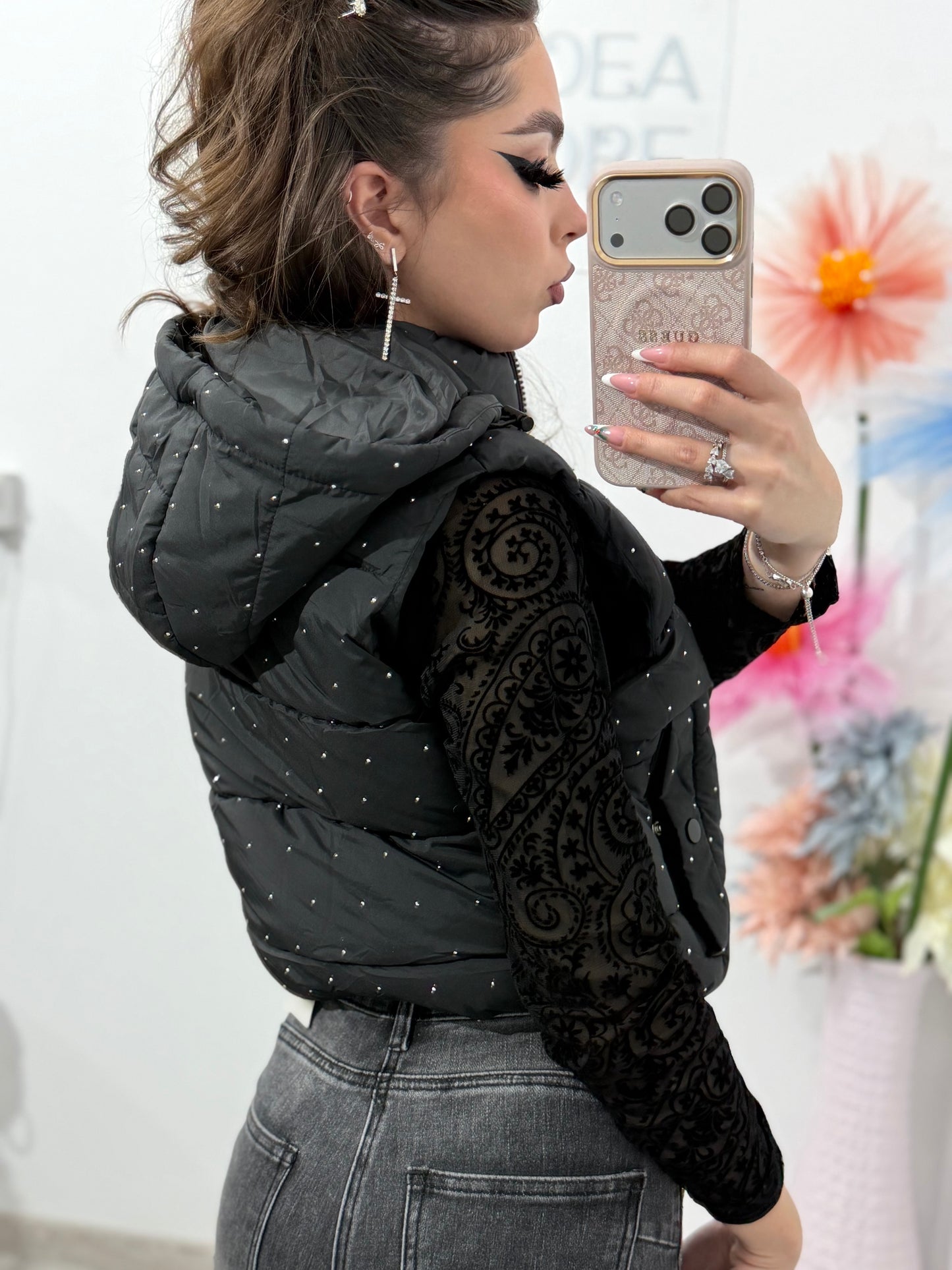 Vesta neagră cu cristale ștanțate ANDREEA