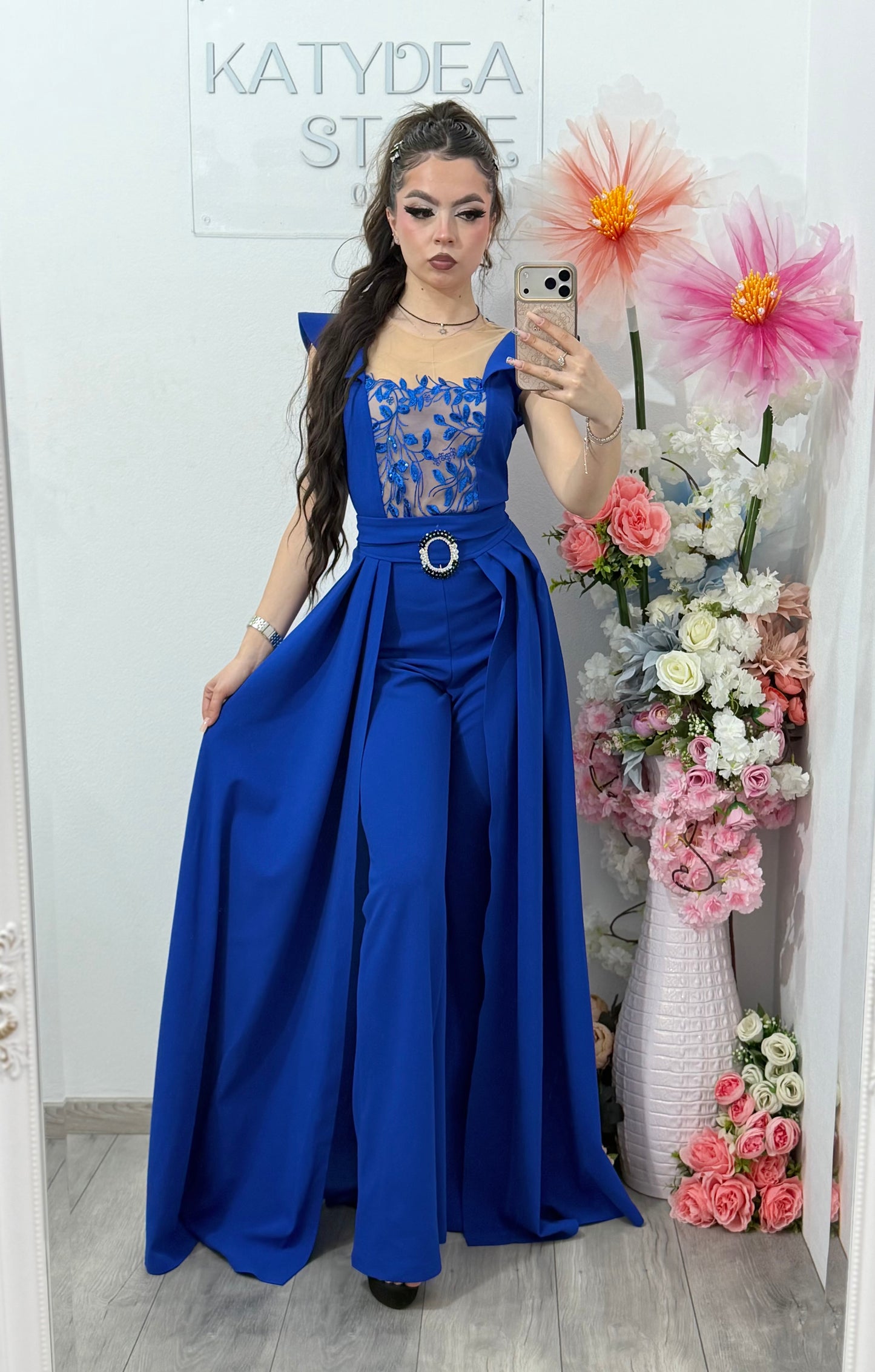 Salopeta albastra eleganta cu trena detasabila Belle