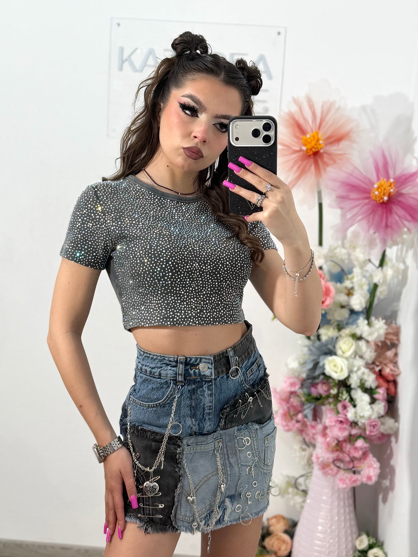 Tricou crop cu cristale ALIS
