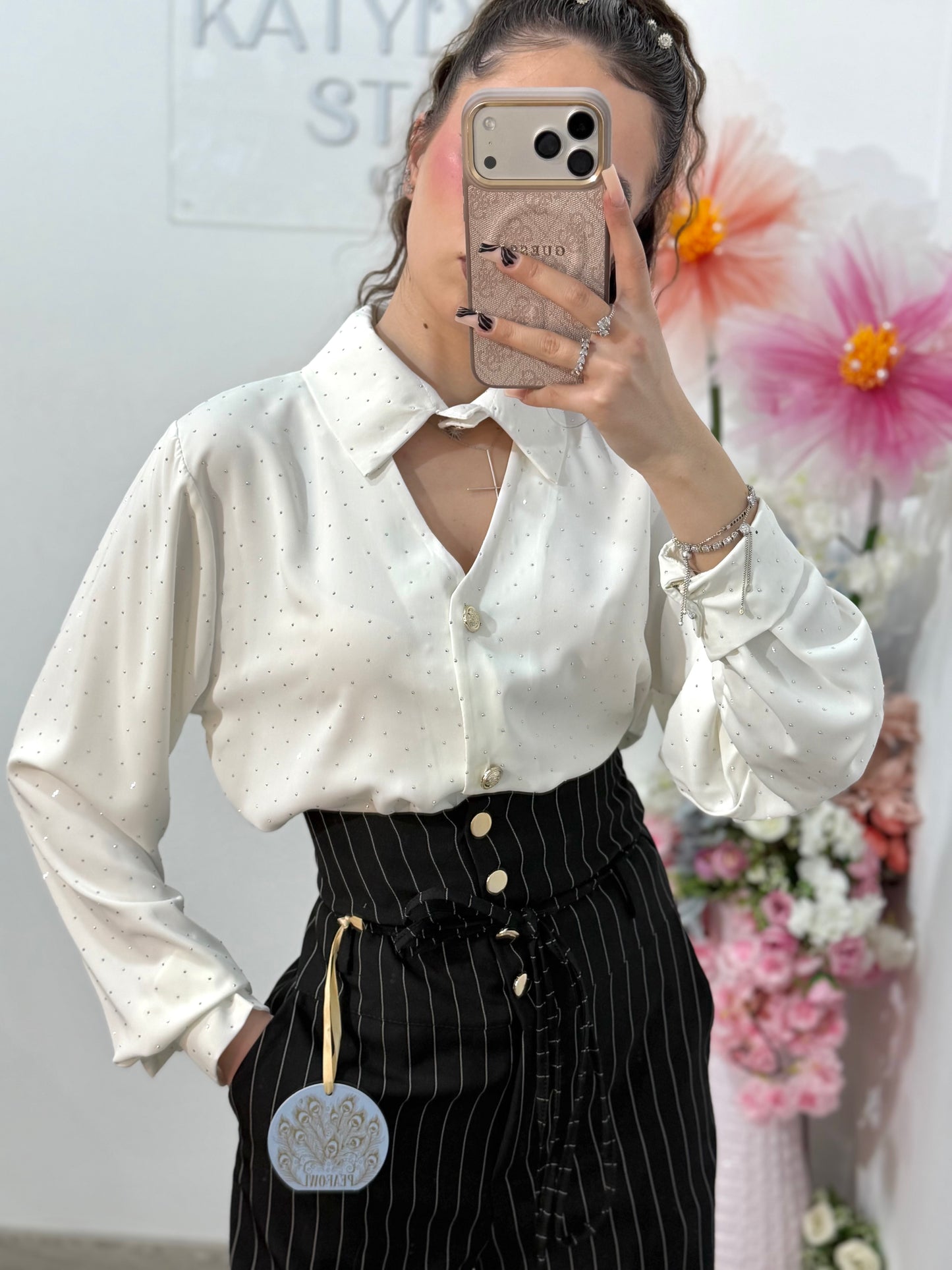 Cămașă elegantă cu cristale ștanțate MARIA