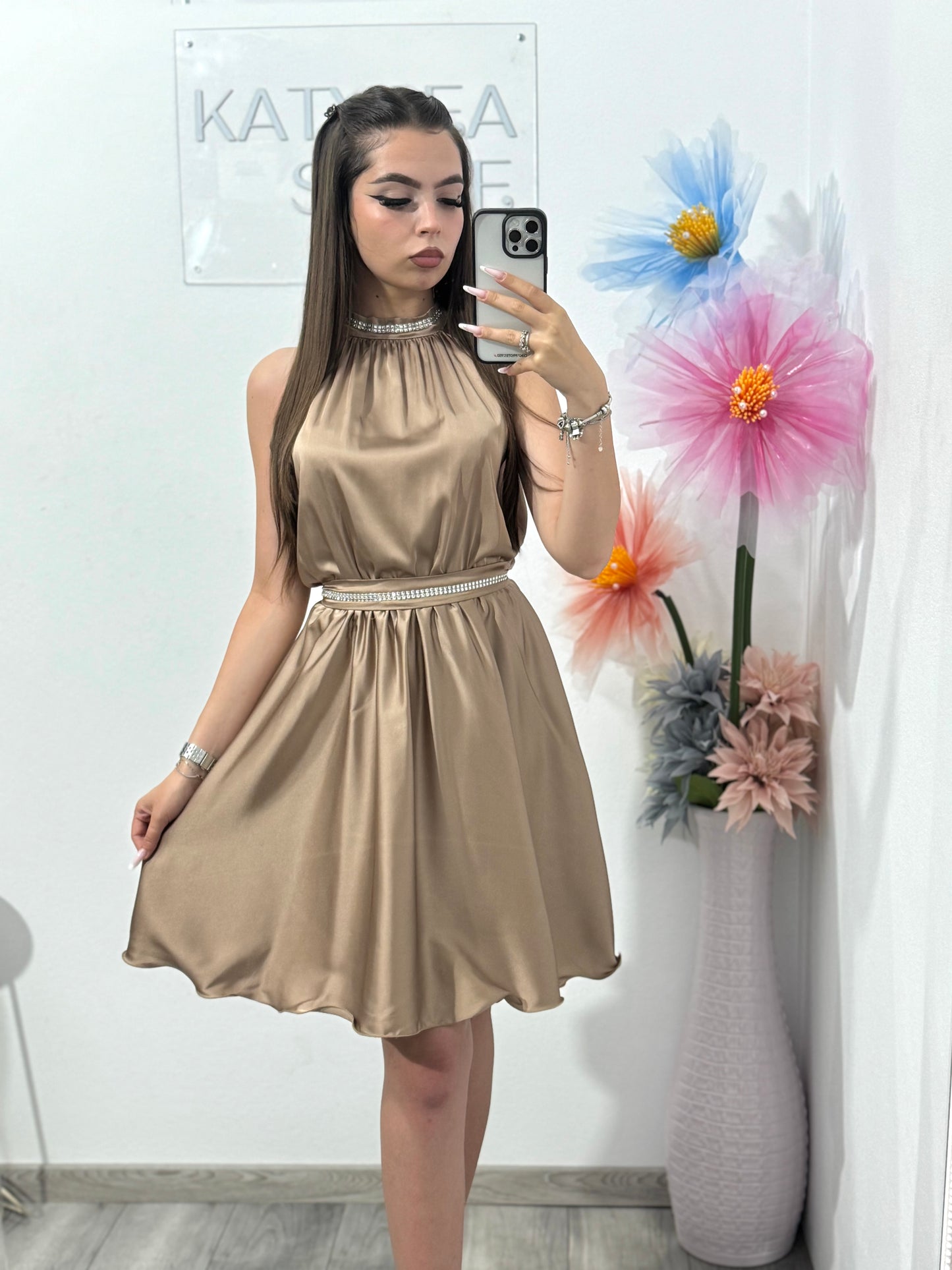 Rochie din satin cappucino Anastasia
