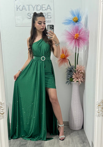 Rochie elegantă cu cristale verde Cleopatra