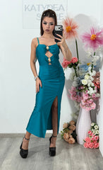 Rochie midi turcoaz COCKTAIL