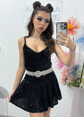 Fustă-pantalon plisată din paiete neagră DELIA